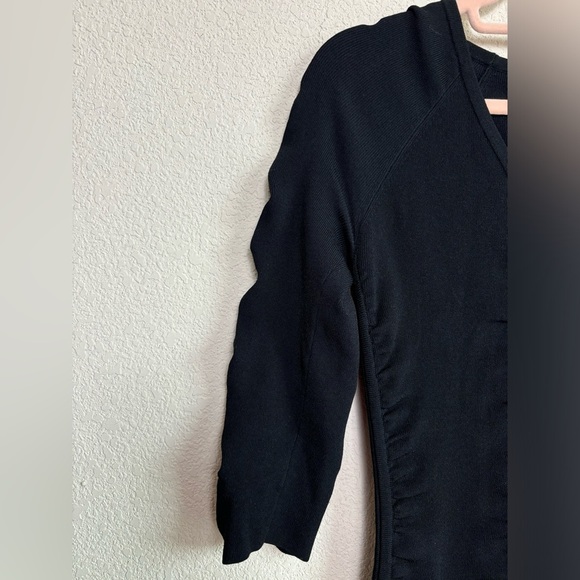 Milly Black Shirred Ribbed V-Neck Bodycon Knee Length Dress S - Picture 7 of 11